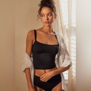 Anthropologie The Honey Seamless Ribbed Two-Strap Tank S Black